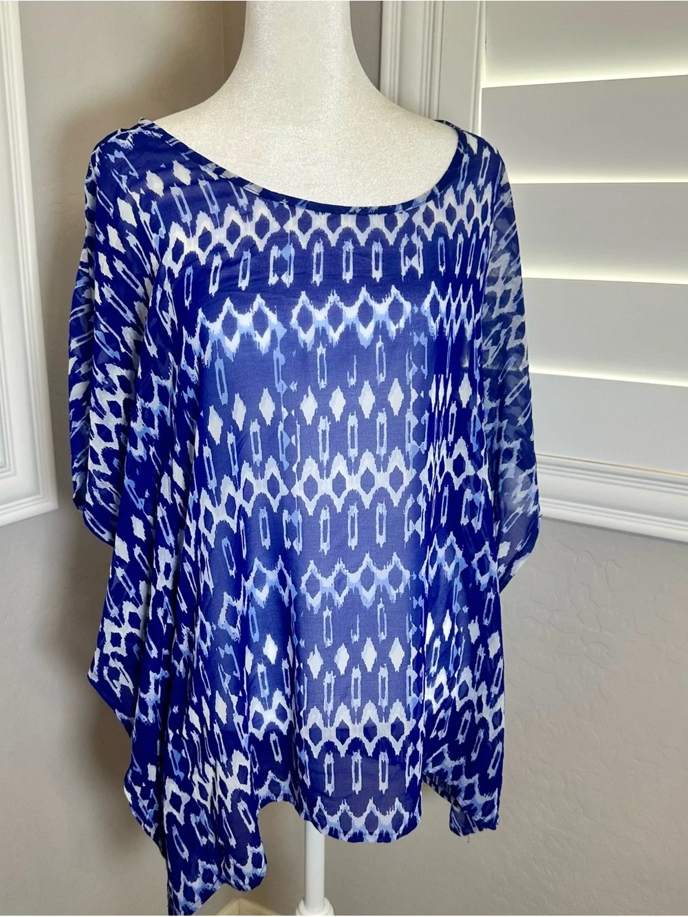 Blue Ikat Print Sheer Women's Coverup